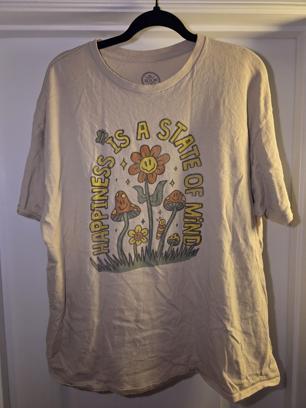 Cream Graphic Tee - 'Happiness Is A State Of Mind'